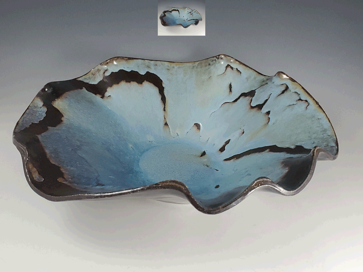 Large Blue Pottery Serving Bowl